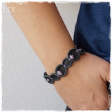 Black Leather Amethyst Stone Tribal Bracelet