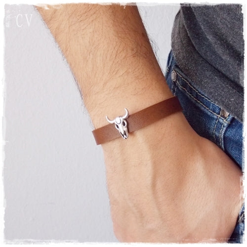Men's Leather Bracelet with Skull
