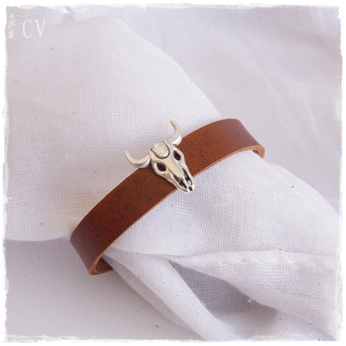 Cowboy Bull Head Leather Bracelet