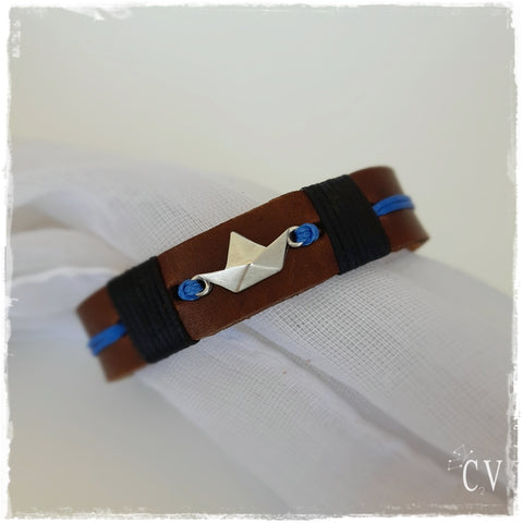 Origami Boat Leather Bracelet
