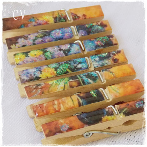 Handmade Floral Wooden Pegs