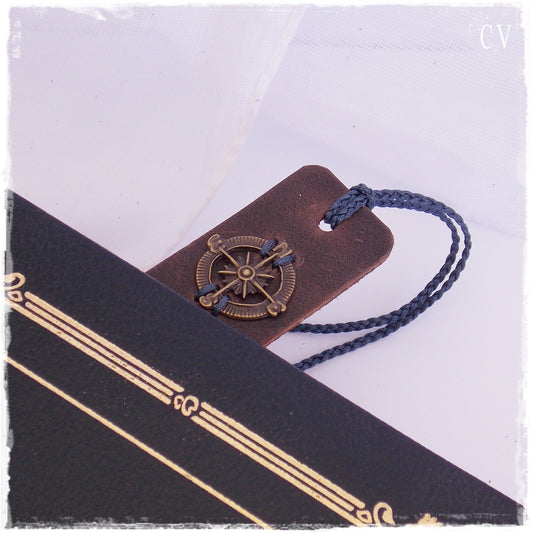 Nautical Compass Leather Bookmark