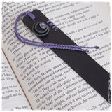 Gothic Black Leather Bookmark with Amethyst Stone
