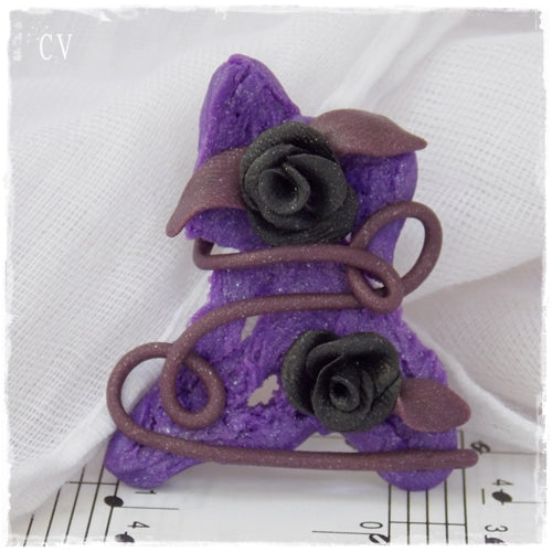 Black Roses Polymer Clay Brooch