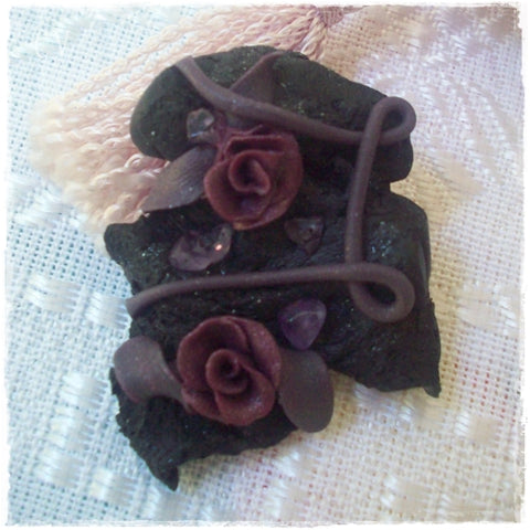 Gothic Rose Polymer Clay Brooch