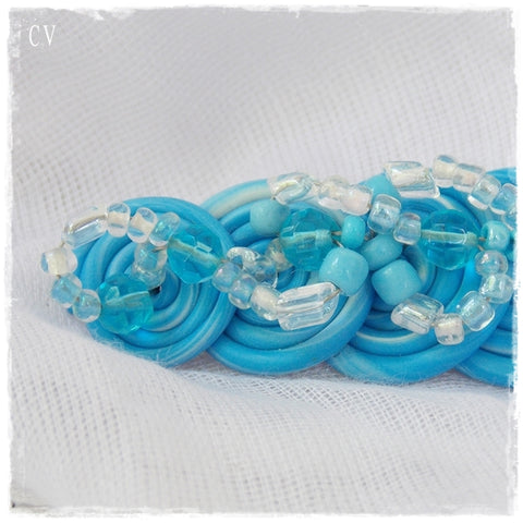 Pastel Blue Spiral Polymer Clay Brooch