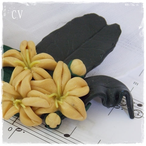 Lemon Tree Blossoms Polymer Clay Brooch