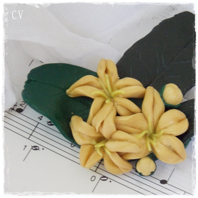 Orange Tree Flowers Polymer Clay Brooch