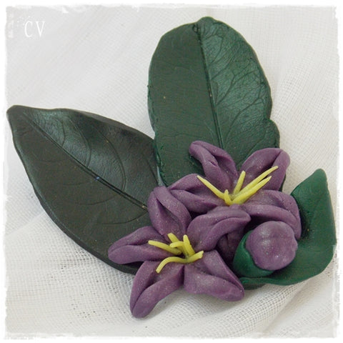 Purple Blossoms Polymer Clay Brooch