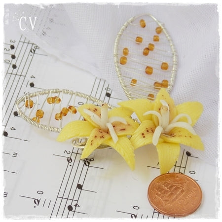 30th Anniversary Lilies Polymer Clay Brooch Pin