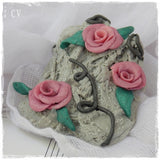 Rose Quartz Floral Polymer Clay Brooch