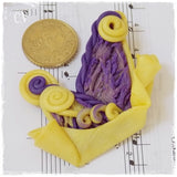 Abstract Butterfly Polymer Clay Brooch Pin in Purple & Pastel Yellow Shades