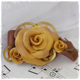 Golden Rose Polymer Clay Vintage Brooch