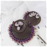 Dark Purple Beaded Leather Brooch