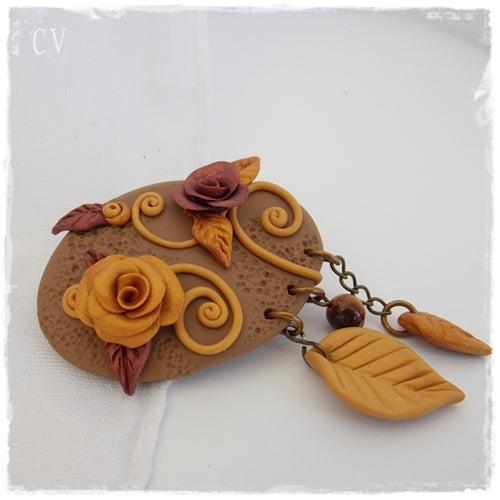 Autumn Copper Gold Rose Broach Scarf Pin