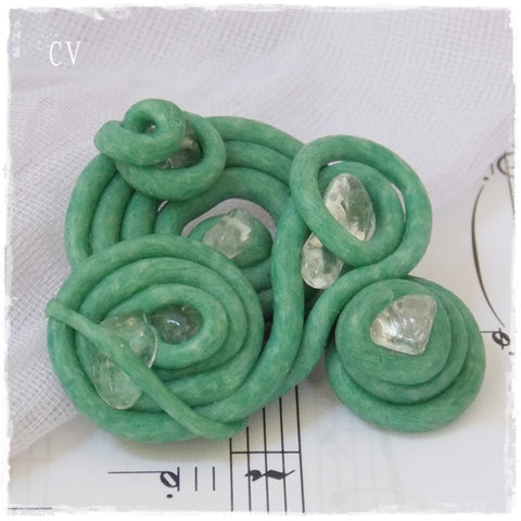 Mint Green Spiral Clay Brooch