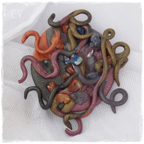 Medusa Polymer Clay Brooch