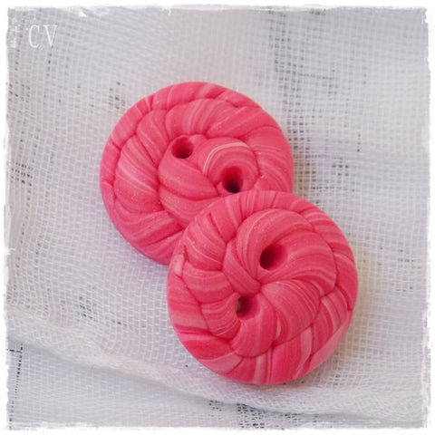 Round Pink Polymer Clay Buttons