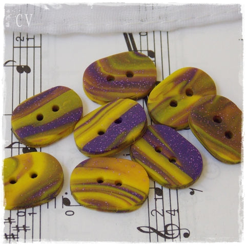 Oval Purple and Yellow Polymer Clay Buttons