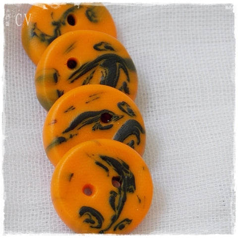 Orange and Black Tribal Polymer Clay Buttons