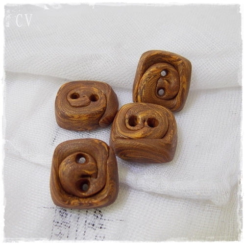 Tiny Square Gold Polymer Clay Buttons