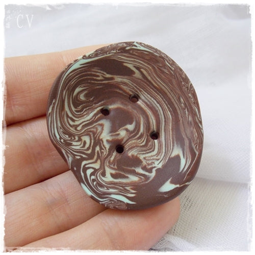 Oversized Brown and Mint Polymer Clay Button