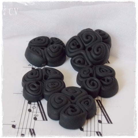 Spiral Black Polymer Clay Buttons