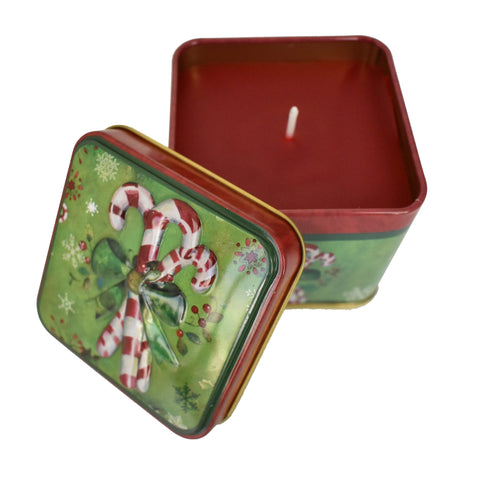 Candy Cane Christmas Tin Box Candle