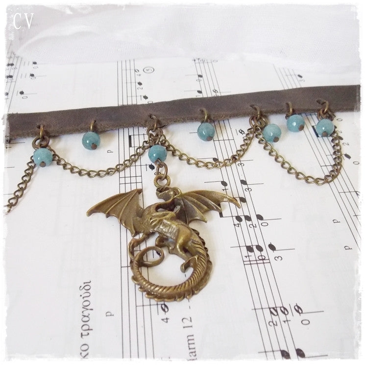 Fantasy Dragon Leather Choker Collar