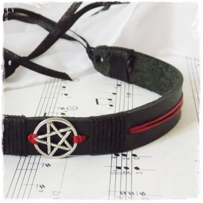 Devil's Trap Leather Choker Collar
