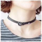 Gothic Black Leather Choker With Geometric Design
