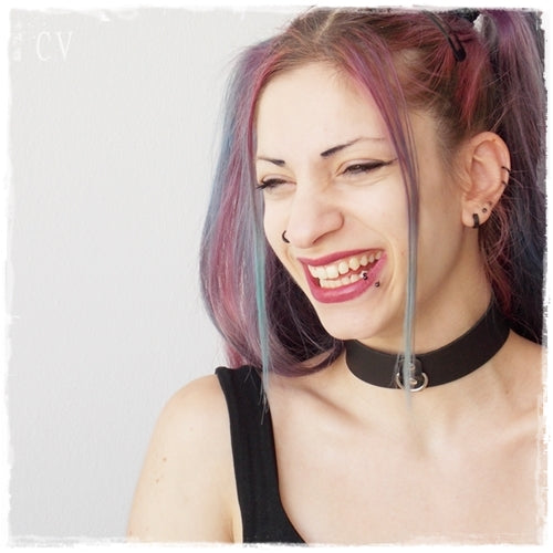 D-Ring Black Leather Day Collar Choker