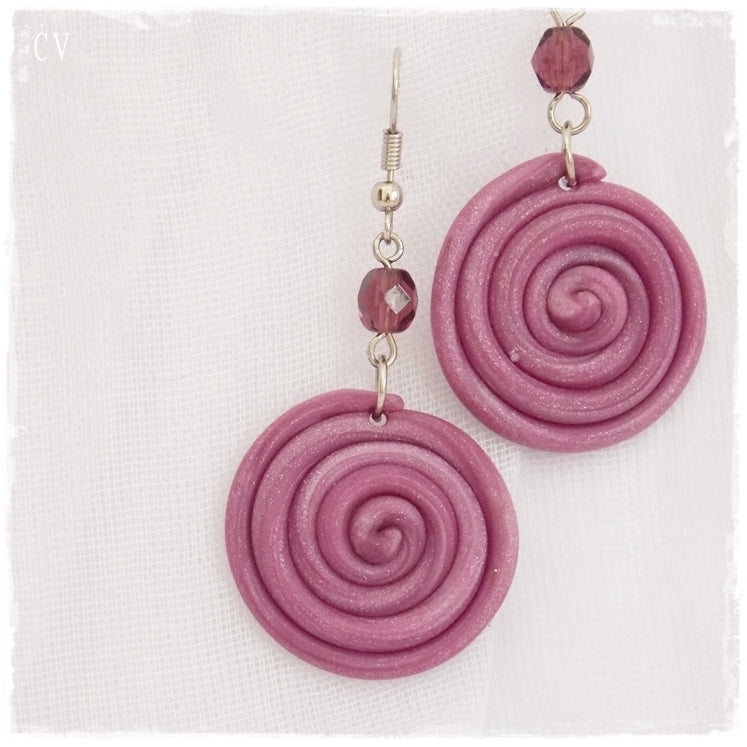 Round Spiral Long Polymer Clay Earrings
