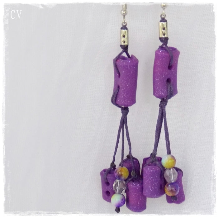 Extra Long Button Clay Earrings