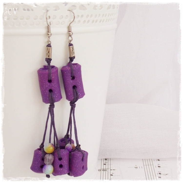 Polymer Clay Button Dangling Earrings