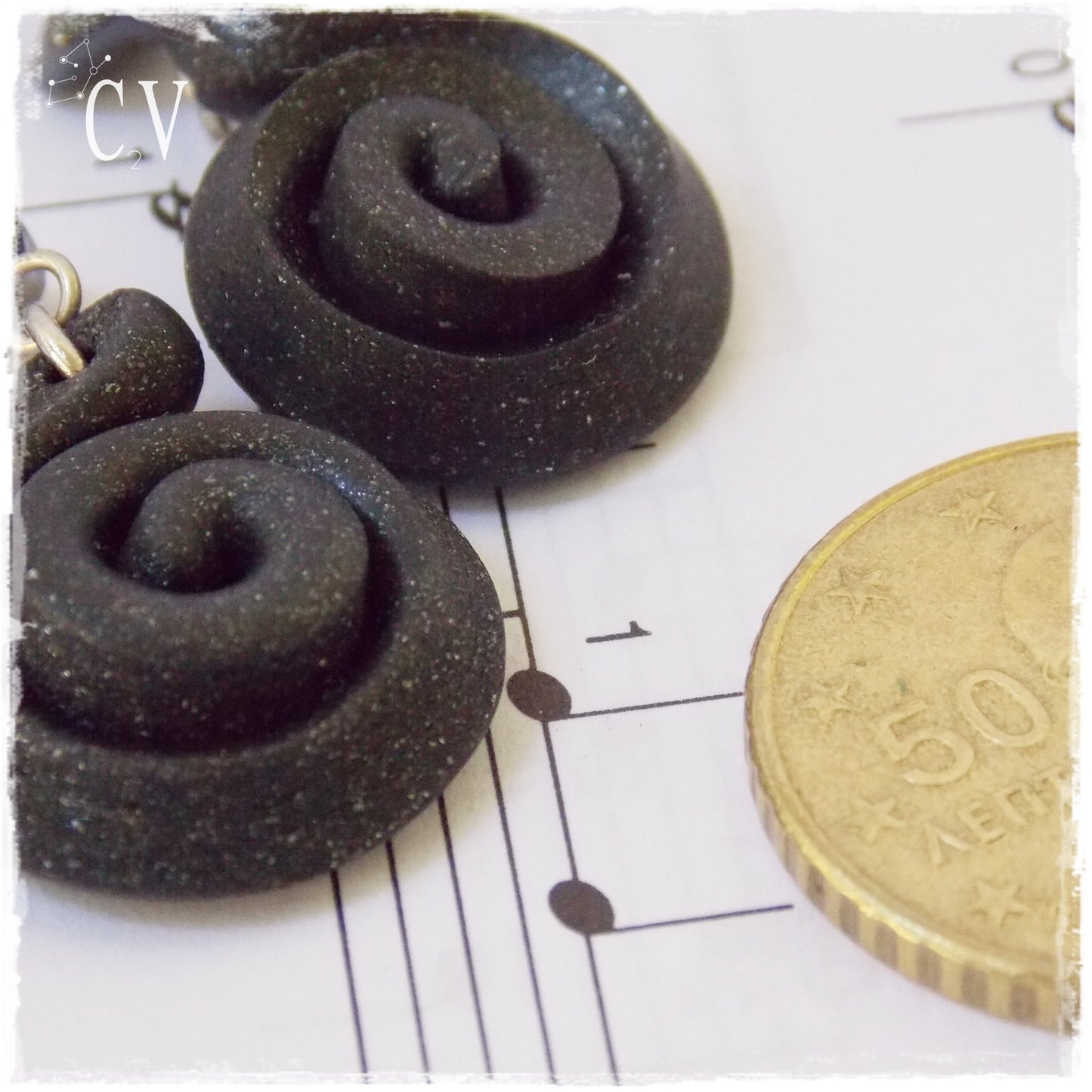 Silver-Dust Black Polymer Clay Dangle Earrings