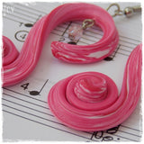 Long Spiral Pink Earrings Handmade Of Clay