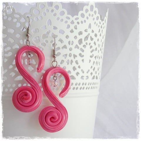 Pink Spiral Polymer Clay Earrings