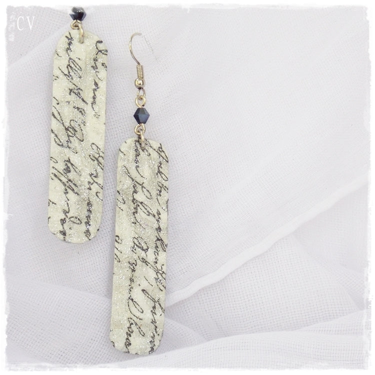 Long Calligraphy Leather Earrings
