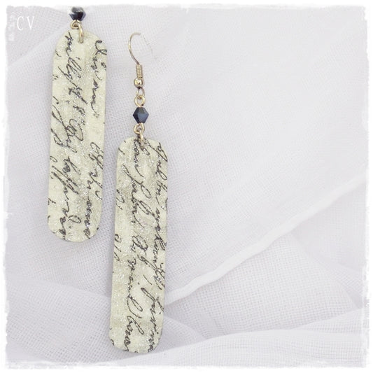 Long Calligraphy Leather Earrings