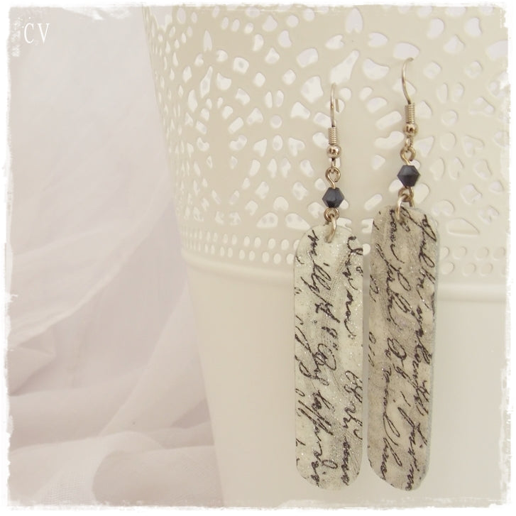 Decoupage Long Leather Earrings - Clip Ons