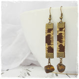 Rustil Brown Leather Earrings With Dangle Tiger's Eye Stones