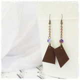 Brass Chain Arrow Leather Earrings