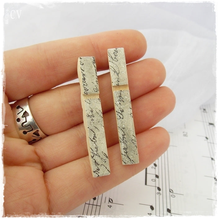 Decoupage Victorian Wooden Stud Earrings