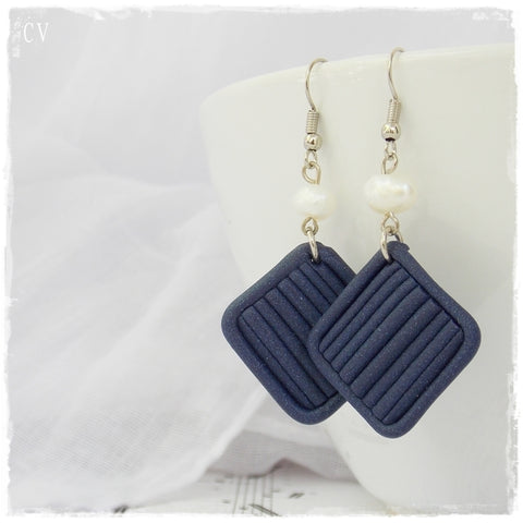 Blue Square Geometric Polymer Clay Earrings
