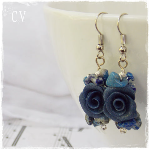 Something Blue Bridal Rose Earrings