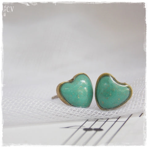 Tiny Turquoise Heart Stud Earrings