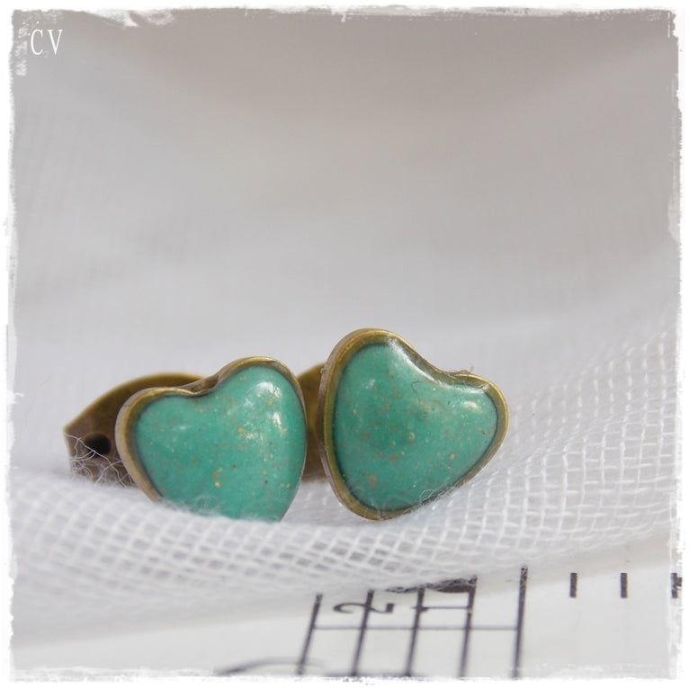 Turquoise Dainty Heart Post Earrings