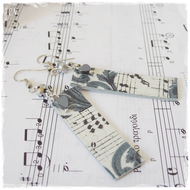 Music Deco Long Hematite Earrings - Clip Ons