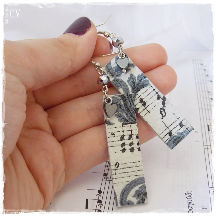 Up-Cycled Leather Earrings Decorated With Decoupage